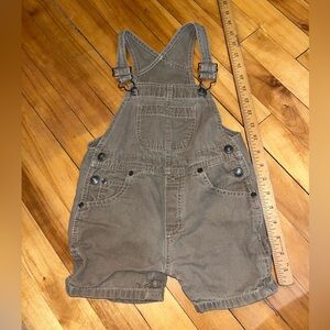Vintage Lands End 3T Boys Girls Brown Denim Short Overalls Cotton Button Y2K